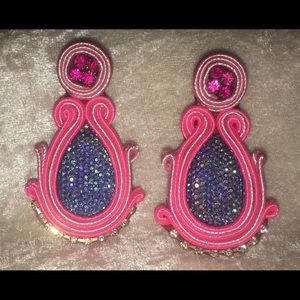 NEW Handmade Iridescent Neon Pink Earrings NWOT
